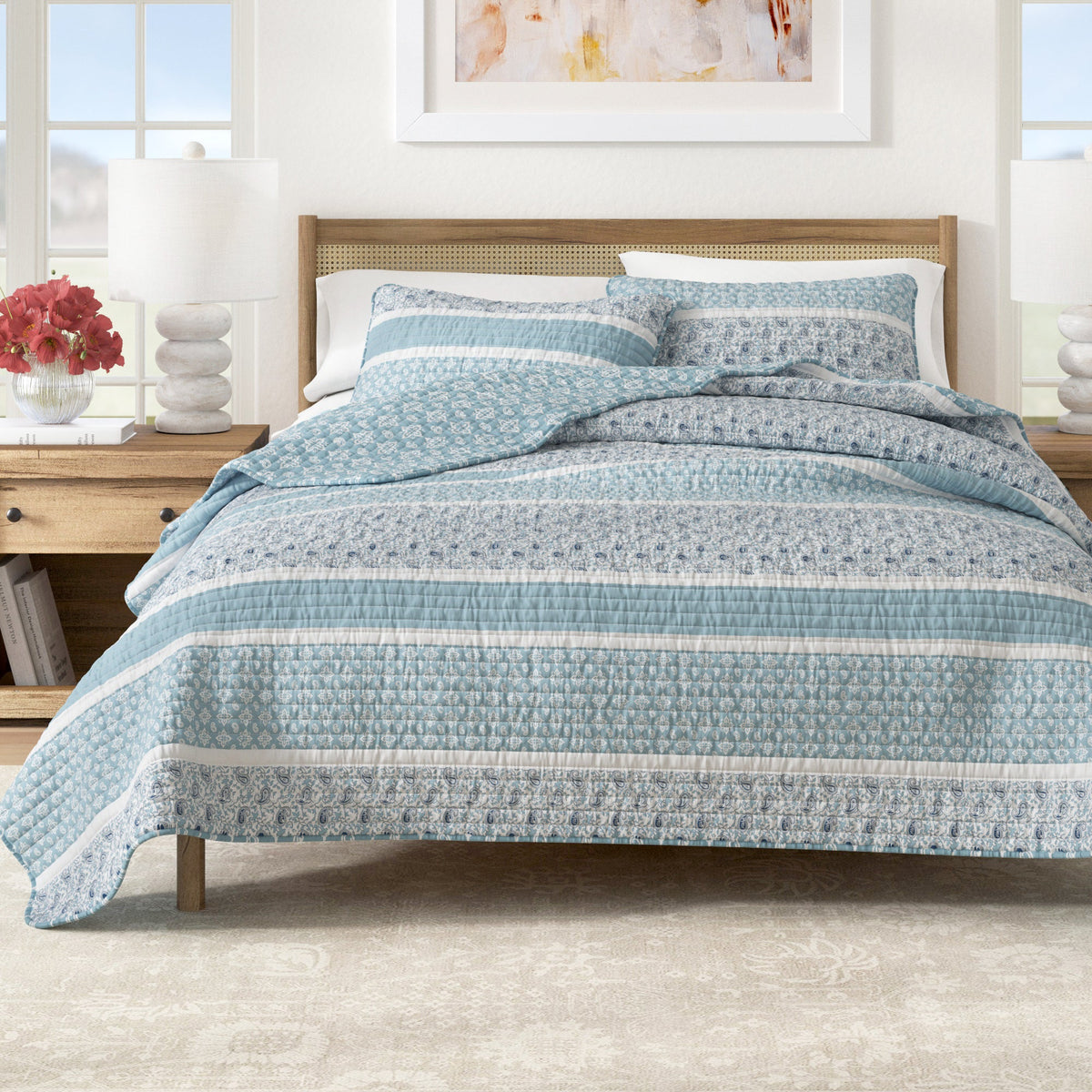 Paisley Stripe Reversible Microfiber Quilt Set – Kadi Collection – view 7