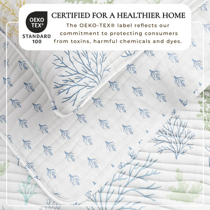 Maldives Pastel Coral Seashell Coastal Microfiber Quilt – view 2
